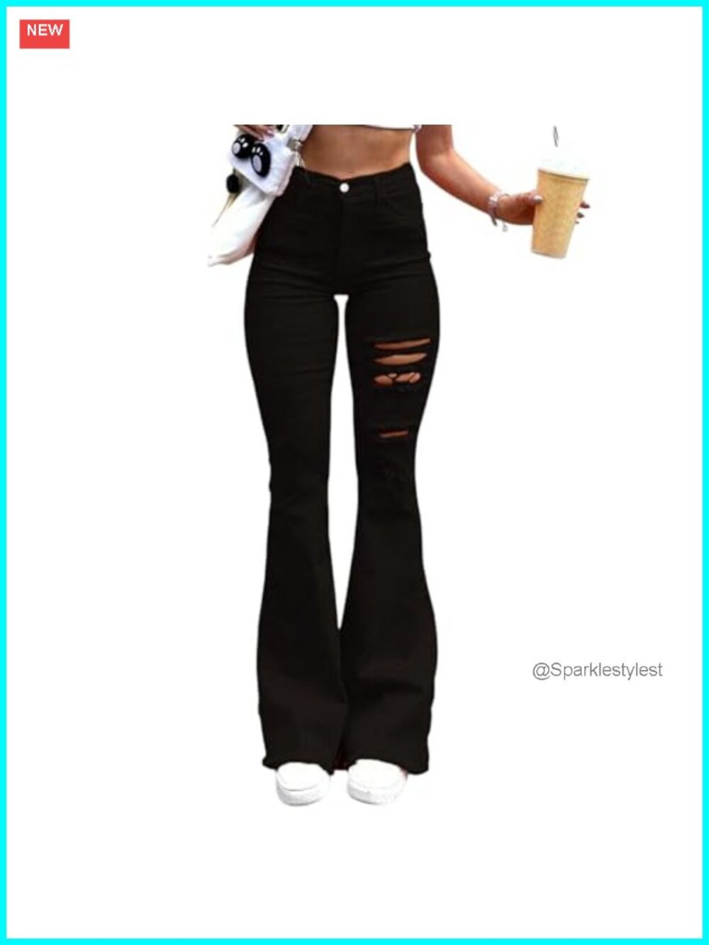 High Waisted Bootcut Ripped Flare Jeans Stretchy Distressed Denim